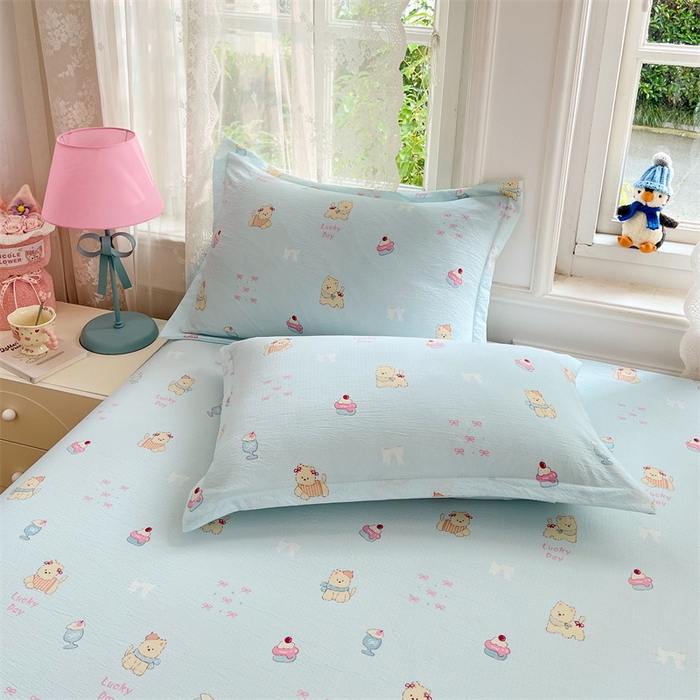 91家纺网 家纺一手货源 找家纺 （总）梦舒羽 2025新款云感双层纱印花枕套宿舍单人枕芯套一对装枕头套