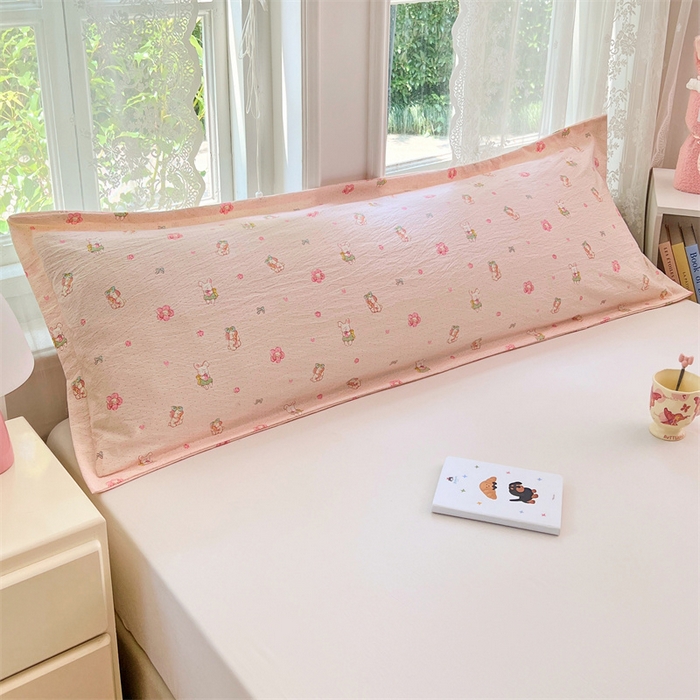 91家纺网 家纺一手货源 找家纺 圣比熊 2025新款云感双层纱印花双人枕套情侣1.5m枕芯套1.8床枕头 花田小兔