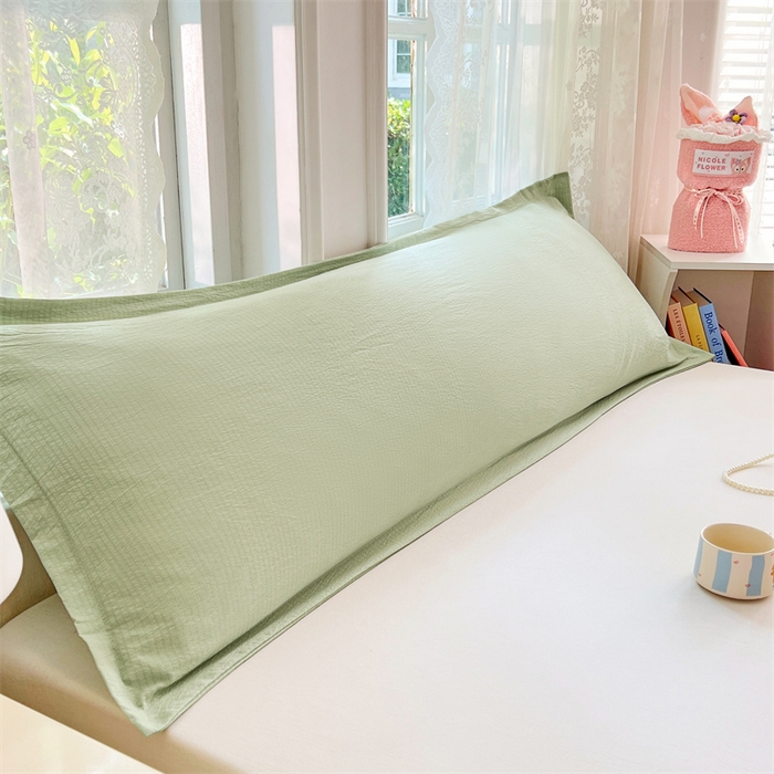 91家纺网 家纺一手货源 找家纺 梦舒羽 2025新款云感双层纱印花双人枕套情侣1.5m枕芯套1.8床枕头 抹茶绿