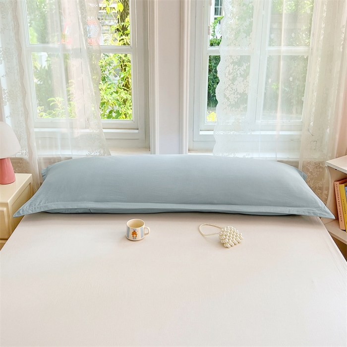 91家纺网 家纺一手货源 找家纺 梦舒羽 2025新款云感双层纱印花双人枕套情侣1.5m枕芯套1.8床枕头 夏日蓝