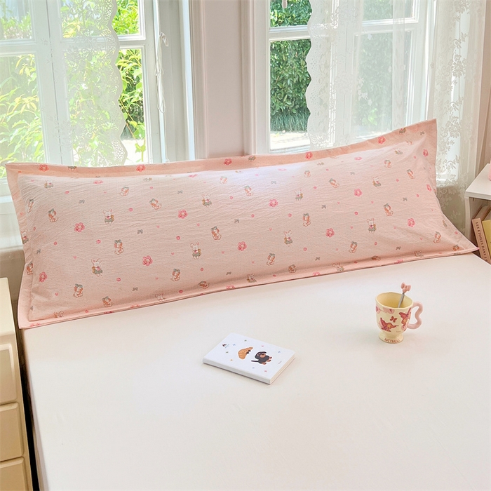 91家纺网 家纺一手货源 找家纺 梦舒羽 2025新款云感双层纱印花双人枕套情侣1.5m枕芯套1.8床枕头 花田小兔