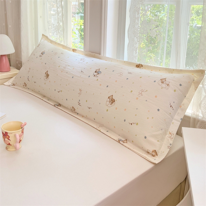 91家纺网 家纺一手货源 找家纺 梦舒羽 2025新款云感双层纱印花双人枕套情侣1.5m枕芯套1.8床枕头 假日小熊