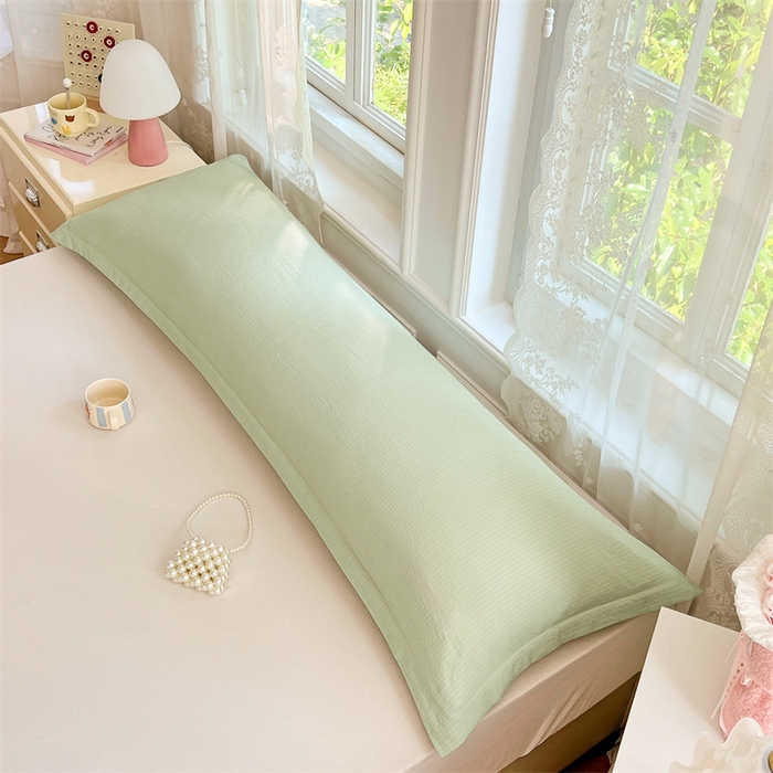 91家纺网 家纺一手货源 找家纺 梦舒羽 2025新款云感双层纱印花双人枕套情侣1.5m枕芯套1.8床枕头 抹茶绿