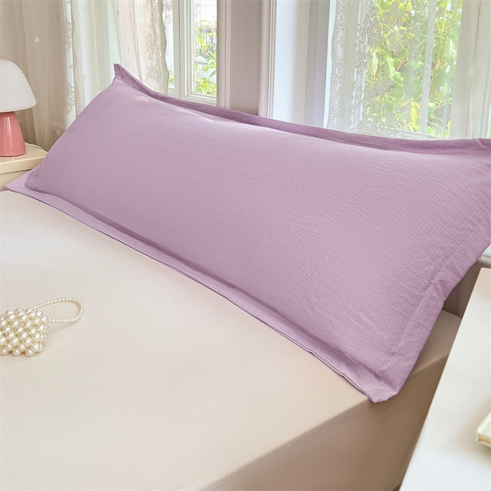 91家纺网 家纺一手货源 找家纺 梦舒羽 2025新款云感双层纱印花双人枕套情侣1.5m枕芯套1.8床枕头 暮山紫