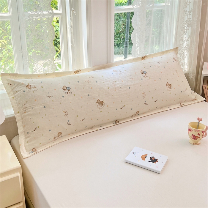 91家纺网 家纺一手货源 找家纺 梦舒羽 2025新款云感双层纱印花双人枕套情侣1.5m枕芯套1.8床枕头 假日小熊