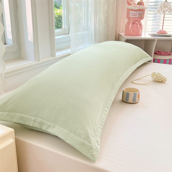 91家纺网 家纺一手货源 找家纺 梦舒羽 2025新款云感双层纱印花双人枕套情侣1.5m枕芯套1.8床枕头 抹茶绿