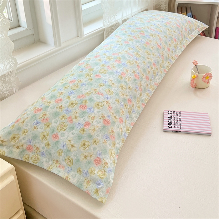 91家纺网 家纺一手货源 找家纺 梦舒羽 2025新款云感双层纱印花双人枕套情侣1.5m枕芯套1.8床枕头 春日初见