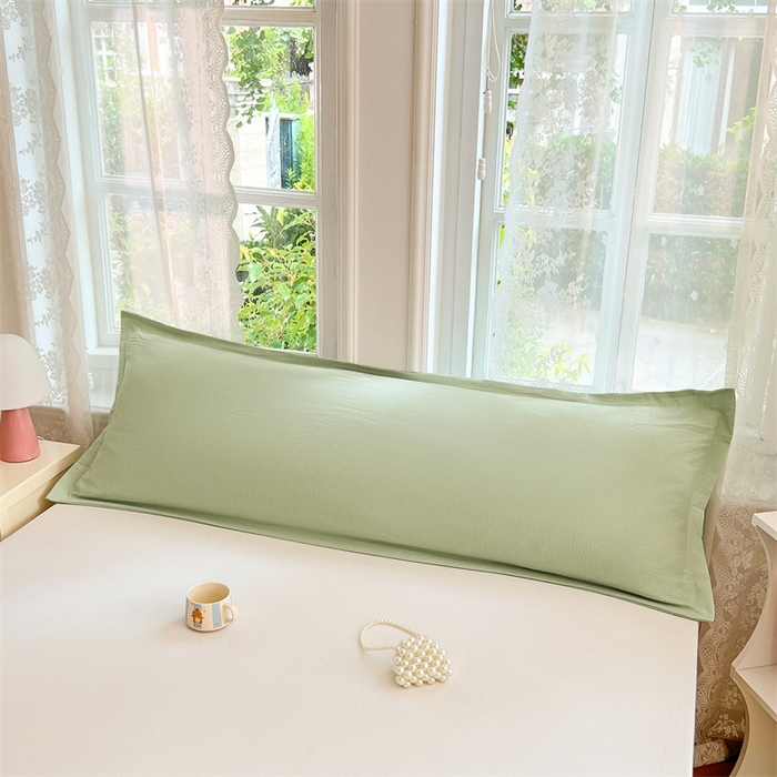 91家纺网 家纺一手货源 找家纺 梦舒羽 2025新款云感双层纱印花双人枕套情侣1.5m枕芯套1.8床枕头 抹茶绿