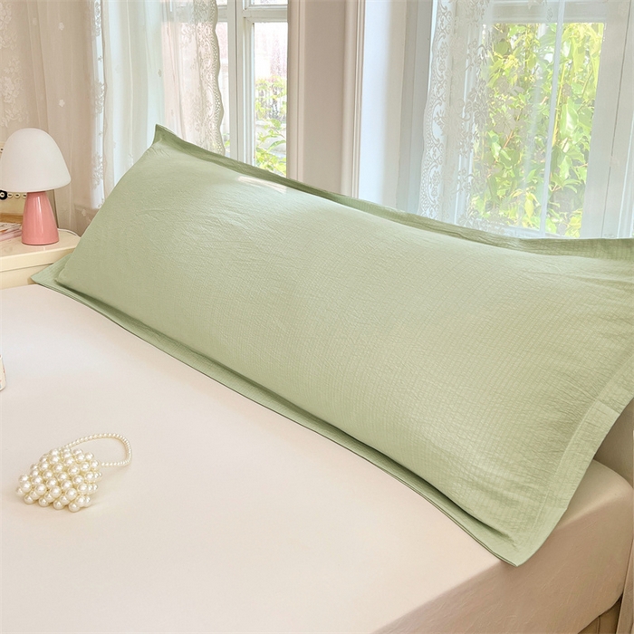 91家纺网 家纺一手货源 找家纺 梦舒羽 2025新款云感双层纱印花双人枕套情侣1.5m枕芯套1.8床枕头 抹茶绿