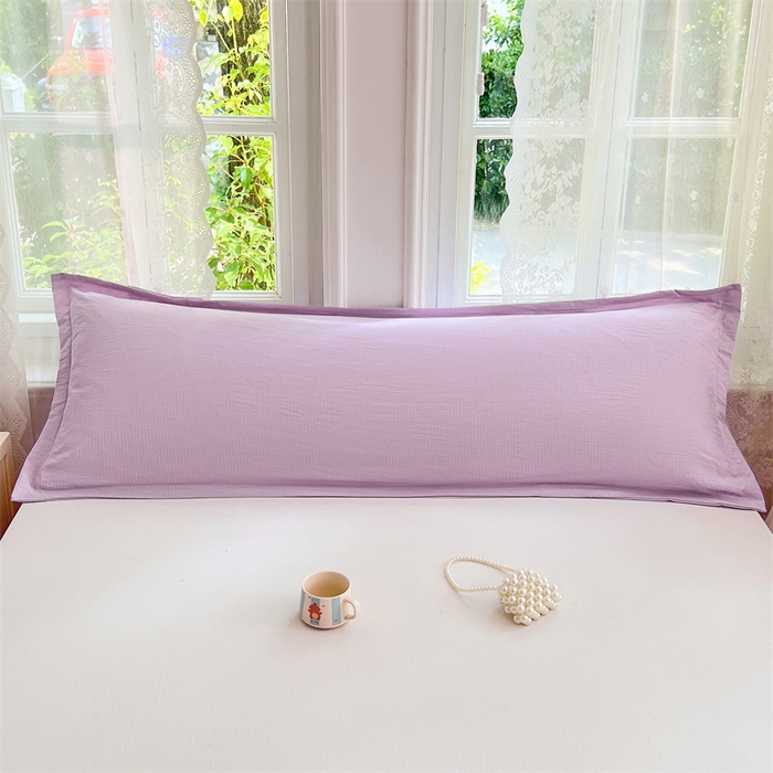 91家纺网 家纺一手货源 找家纺 梦舒羽 2025新款云感双层纱印花双人枕套情侣1.5m枕芯套1.8床枕头 暮山紫