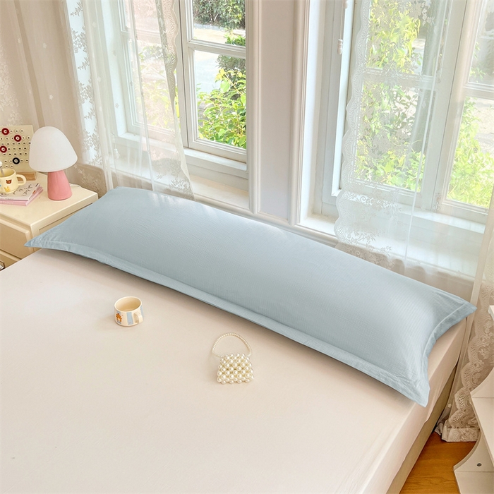 91家纺网 家纺一手货源 找家纺 梦舒羽 2025新款云感双层纱印花双人枕套情侣1.5m枕芯套1.8床枕头 夏日蓝