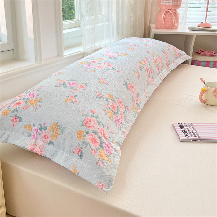 91家纺网 家纺一手货源 找家纺 梦舒羽 2025新款云感双层纱印花双人枕套情侣1.5m枕芯套1.8床枕头 繁花入梦