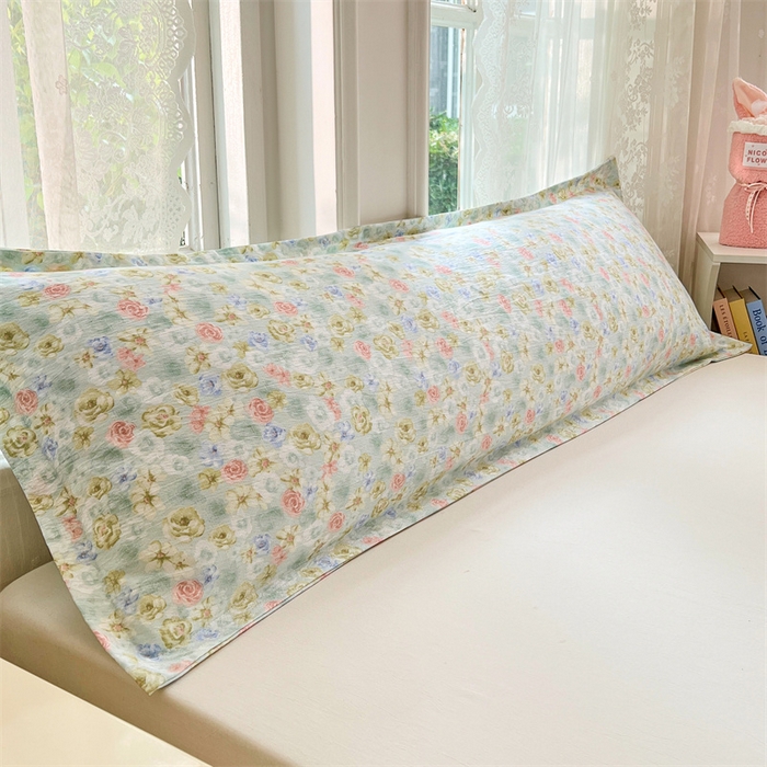 梦舒羽 2025新款云感双层纱印花双人枕套情侣1.5m枕芯套1.8床枕头 春日初见