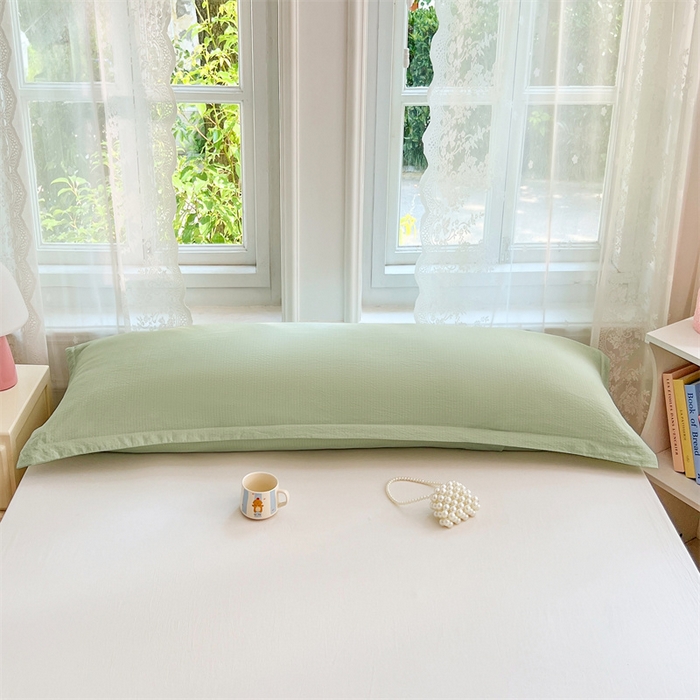 91家纺网 家纺一手货源 找家纺 梦舒羽 2025新款云感双层纱印花双人枕套情侣1.5m枕芯套1.8床枕头 抹茶绿