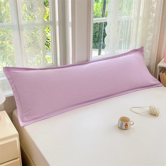 91家纺网 家纺一手货源 找家纺 梦舒羽 2025新款云感双层纱印花双人枕套情侣1.5m枕芯套1.8床枕头 暮山紫