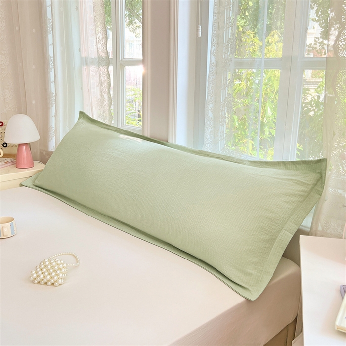 91家纺网 家纺一手货源 找家纺 梦舒羽 2025新款云感双层纱印花双人枕套情侣1.5m枕芯套1.8床枕头 抹茶绿