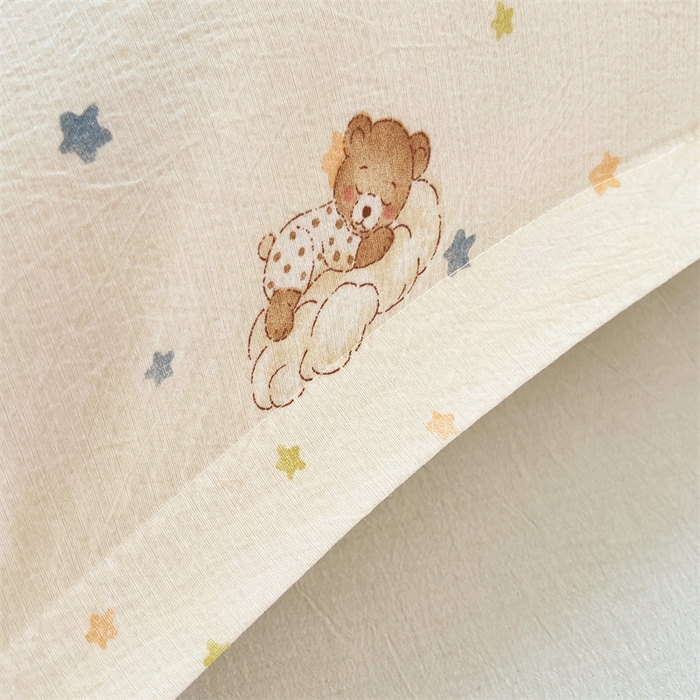 91家纺网 家纺一手货源 找家纺 梦舒羽 2025新款云感双层纱印花双人枕套情侣1.5m枕芯套1.8床枕头 假日小熊