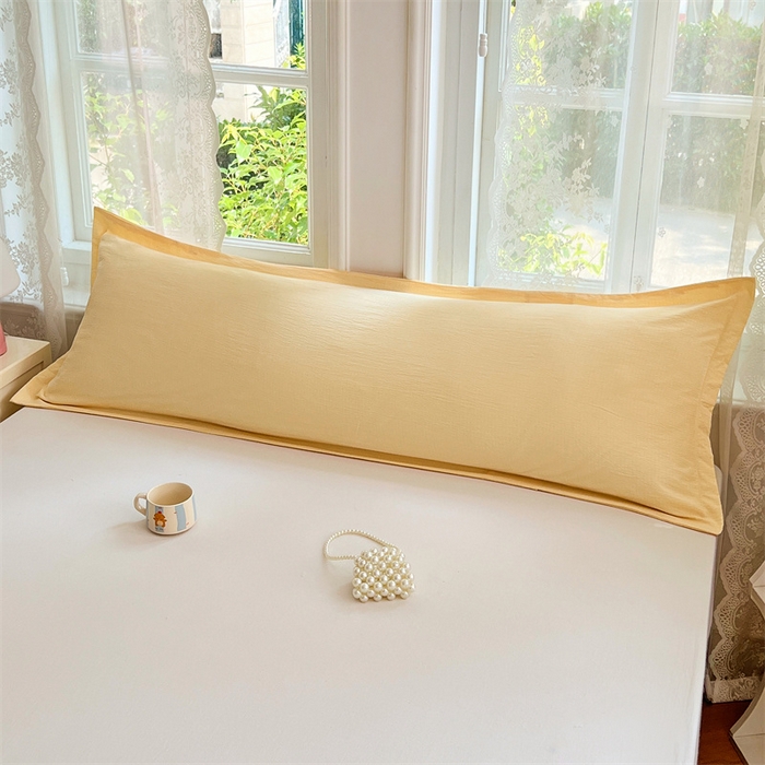 91家纺网 家纺一手货源 找家纺 梦舒羽 2025新款云感双层纱印花双人枕套情侣1.5m枕芯套1.8床枕头 奶酪黄