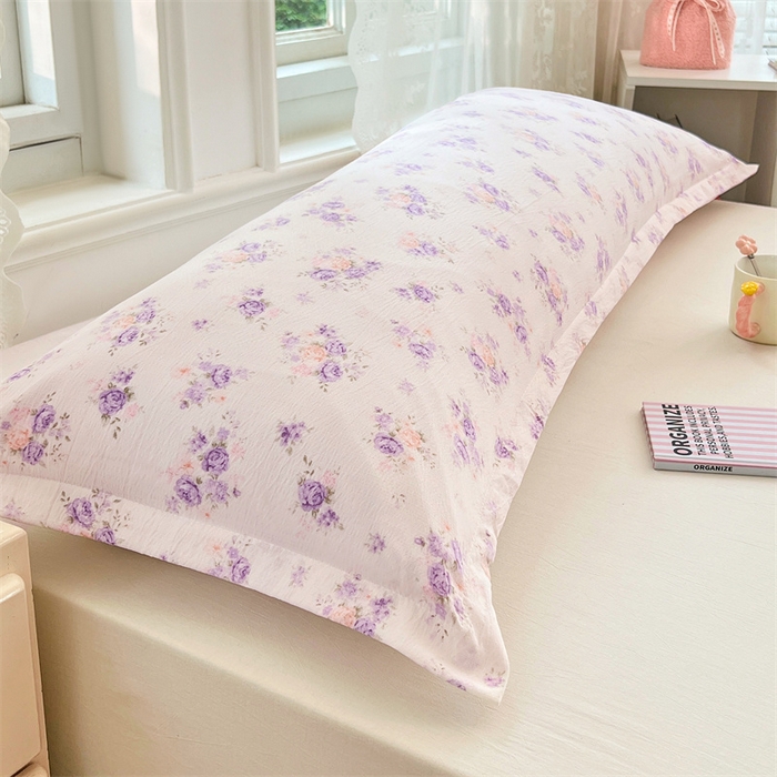 91家纺网 家纺一手货源 找家纺 梦舒羽 2025新款云感双层纱印花双人枕套情侣1.5m枕芯套1.8床枕头 紫薇花园