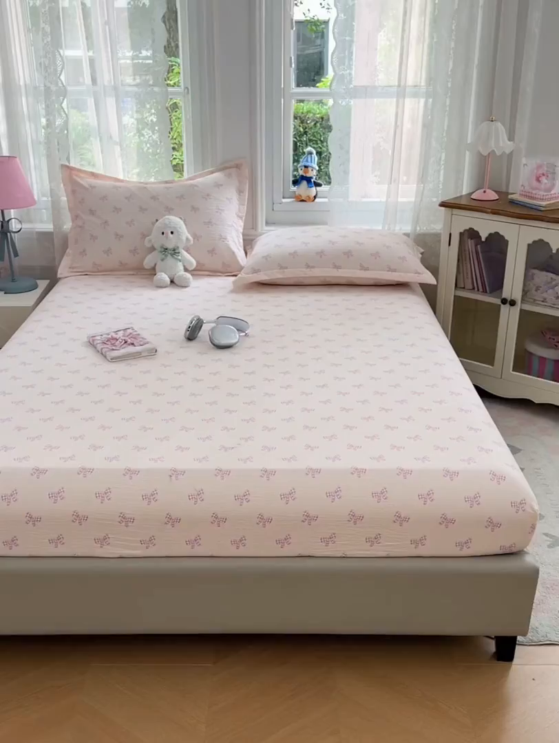 91家纺网 家纺一手货源 找家纺 梦舒羽 2025新款云感双层纱印花双人枕套情侣1.5m枕芯套1.8床枕头 少女物语