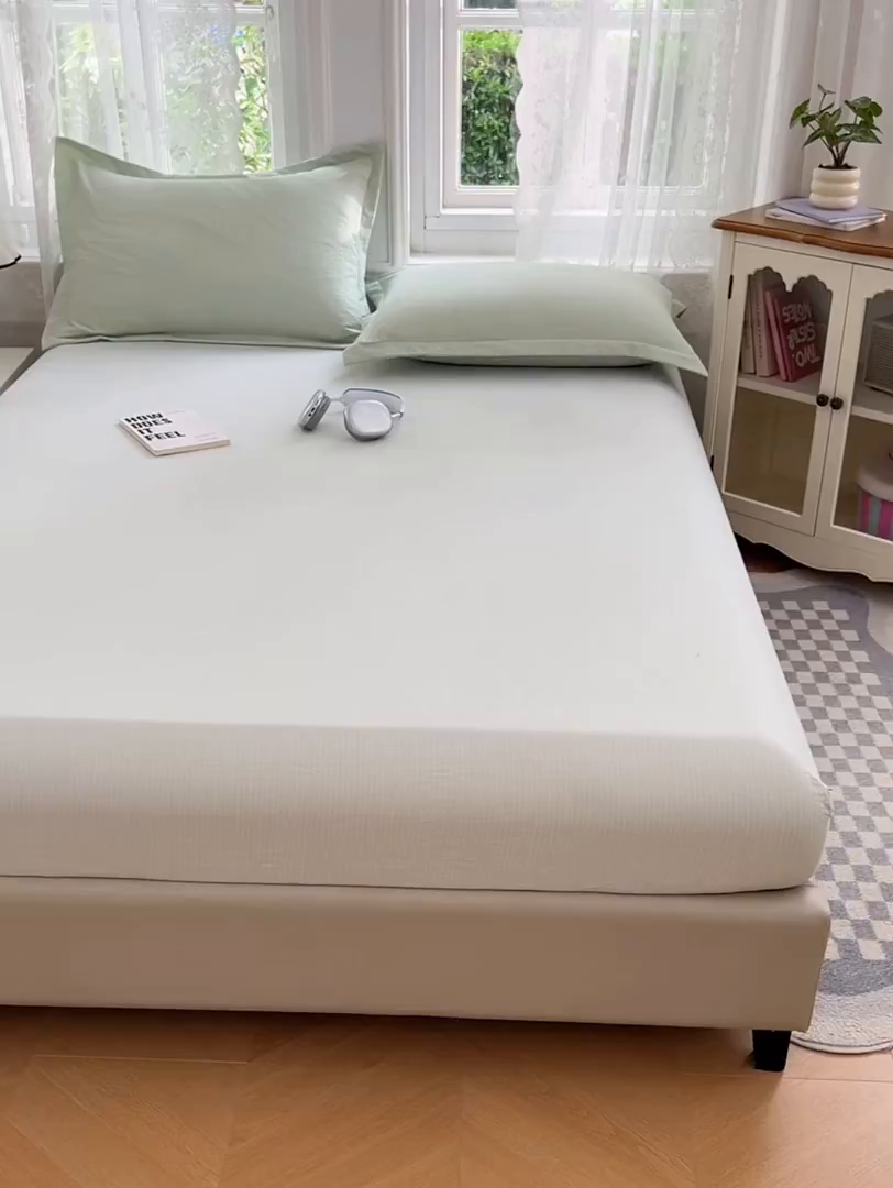 91家纺网 家纺一手货源 找家纺 梦舒羽 2025新款云感双层纱印花双人枕套情侣1.5m枕芯套1.8床枕头 抹茶绿