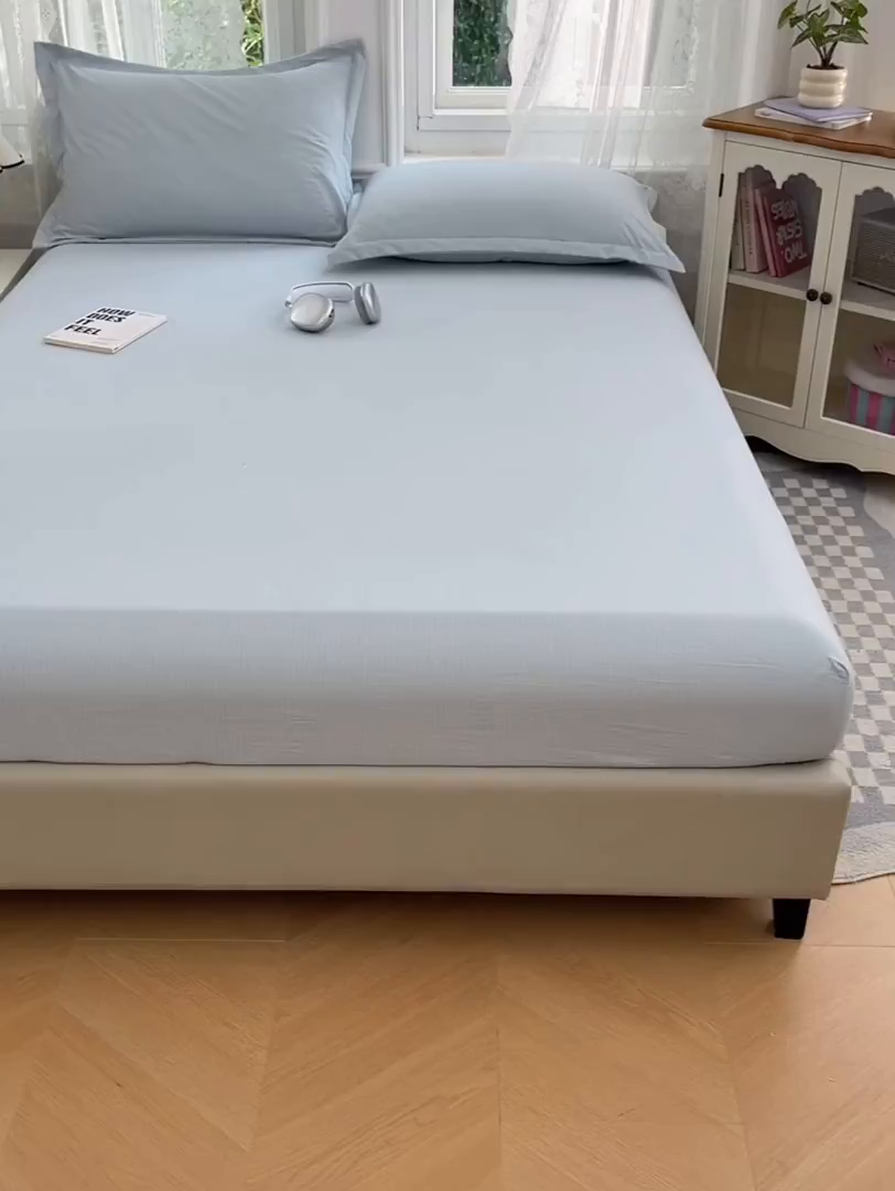 91家纺网 家纺一手货源 找家纺 梦舒羽 2025新款云感双层纱印花双人枕套情侣1.5m枕芯套1.8床枕头 夏日蓝