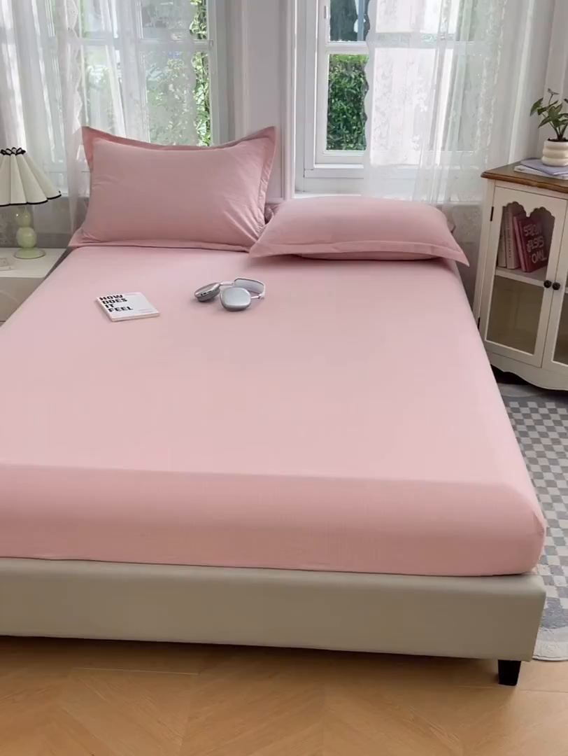 91家纺网 家纺一手货源 找家纺 梦舒羽 2025新款云感双层纱印花双人枕套情侣1.5m枕芯套1.8床枕头 告白粉