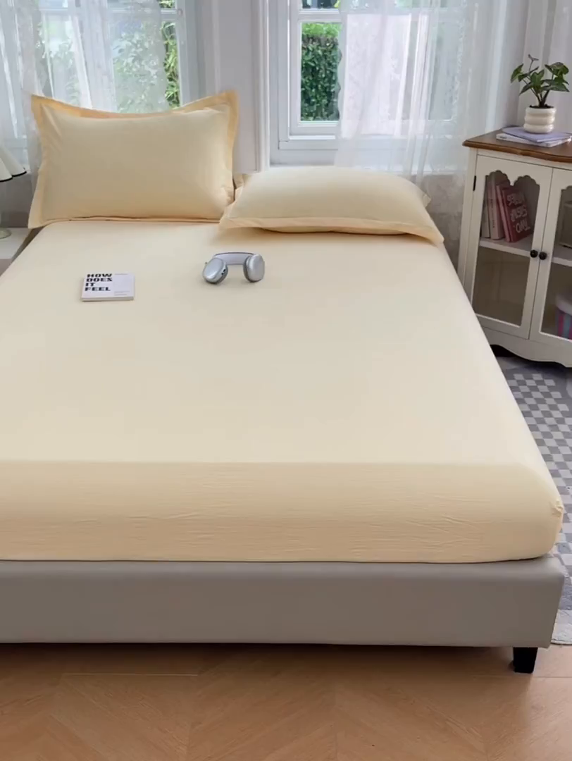 91家纺网 家纺一手货源 找家纺 梦舒羽 2025新款云感双层纱印花双人枕套情侣1.5m枕芯套1.8床枕头 奶酪黄