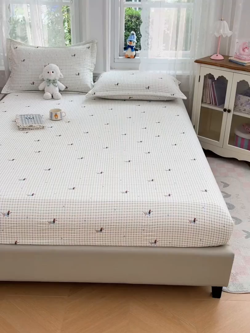 91家纺网 家纺一手货源 找家纺 梦舒羽 2025新款云感双层纱印花双人枕套情侣1.5m枕芯套1.8床枕头 快乐逐梦