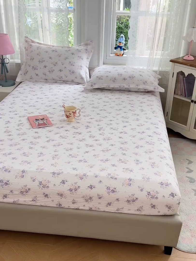 91家纺网 家纺一手货源 找家纺 梦舒羽 2025新款云感双层纱印花双人枕套情侣1.5m枕芯套1.8床枕头 紫薇花园