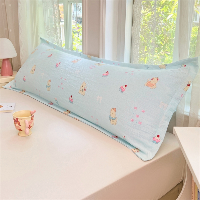 91家纺网 家纺一手货源 找家纺 梦舒羽 2025新款云感双层纱印花双人枕套情侣1.5m枕芯套1.8床枕头 甜心小狗