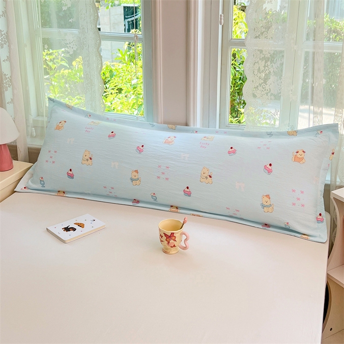 91家纺网 家纺一手货源 找家纺 梦舒羽 2025新款云感双层纱印花双人枕套情侣1.5m枕芯套1.8床枕头 甜心小狗