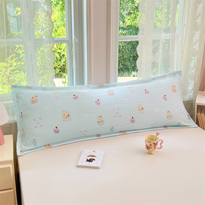 91家纺网 家纺一手货源 找家纺 梦舒羽 2025新款云感双层纱印花双人枕套情侣1.5m枕芯套1.8床枕头 甜心小狗