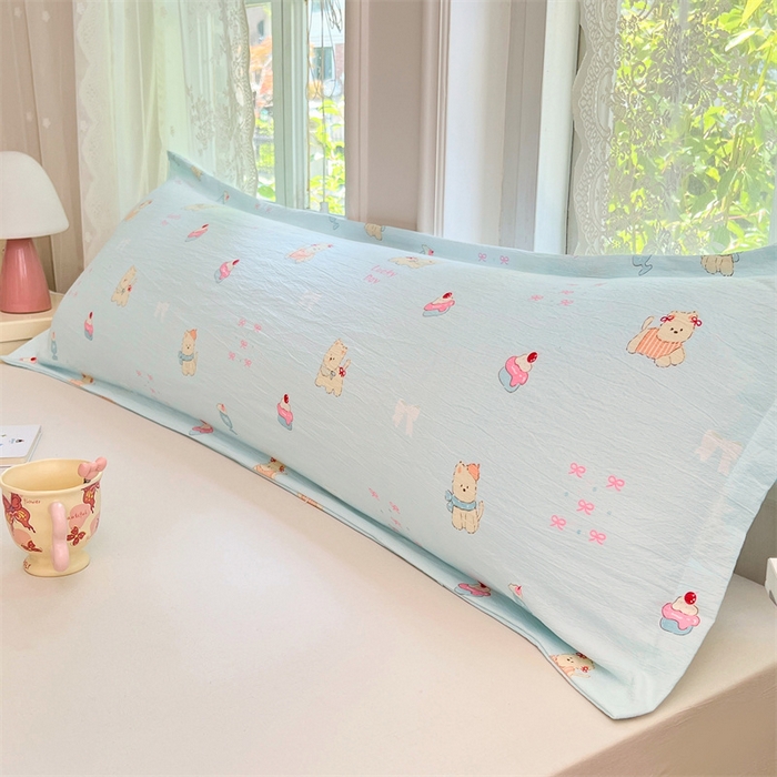 91家纺网 家纺一手货源 找家纺 梦舒羽 2025新款云感双层纱印花双人枕套情侣1.5m枕芯套1.8床枕头 甜心小狗