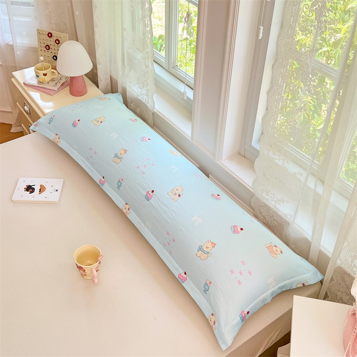 91家纺网 家纺一手货源 找家纺 梦舒羽 2025新款云感双层纱印花双人枕套情侣1.5m枕芯套1.8床枕头 甜心小狗