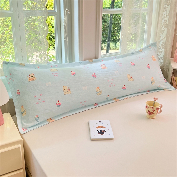 91家纺网 家纺一手货源 找家纺 梦舒羽 2025新款云感双层纱印花双人枕套情侣1.5m枕芯套1.8床枕头 甜心小狗