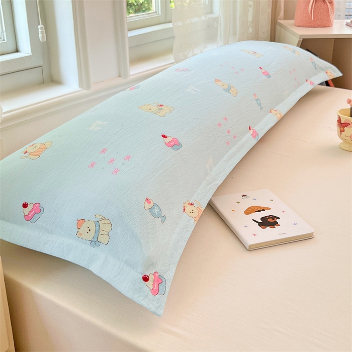 91家纺网 家纺一手货源 找家纺 梦舒羽 2025新款云感双层纱印花双人枕套情侣1.5m枕芯套1.8床枕头 甜心小狗