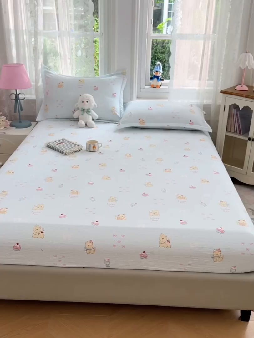 91家纺网 家纺一手货源 找家纺 梦舒羽 2025新款云感双层纱印花双人枕套情侣1.5m枕芯套1.8床枕头 甜心小狗