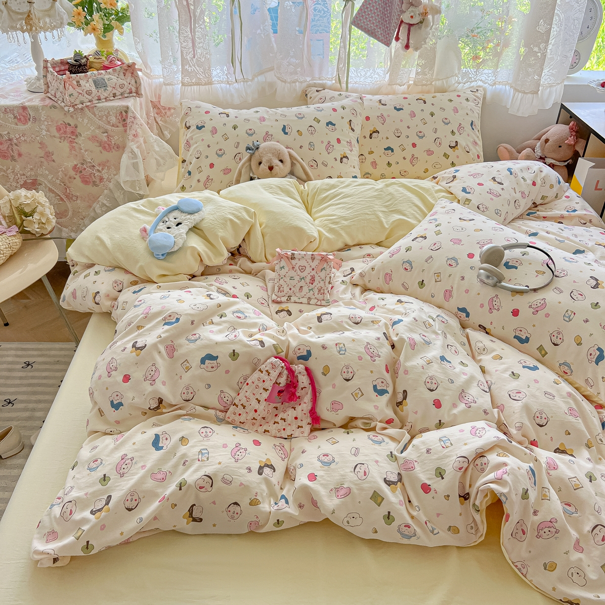 91家纺网 家纺一手货源 找家纺 盼季家纺 2025新款A类水洗棉印花双拼床上用品四件套学生宿舍床笠三件套 简单款-同学聚会