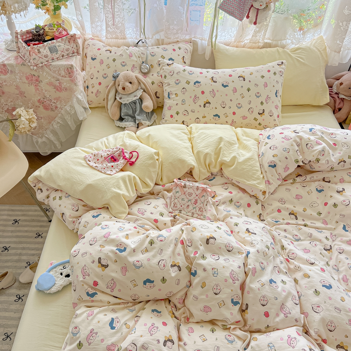 91家纺网 家纺一手货源 找家纺 盼季家纺 2025新款A类水洗棉印花双拼床上用品四件套学生宿舍床笠三件套 简单款-同学聚会