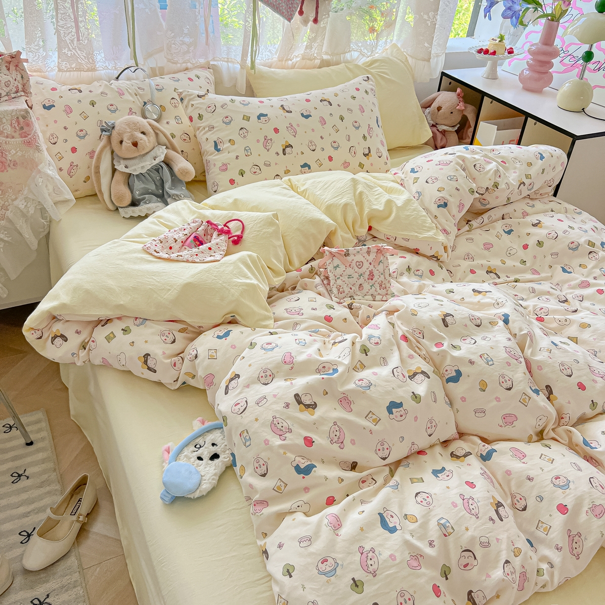 91家纺网 家纺一手货源 找家纺 盼季家纺 2025新款A类水洗棉印花双拼床上用品四件套学生宿舍床笠三件套 简单款-同学聚会