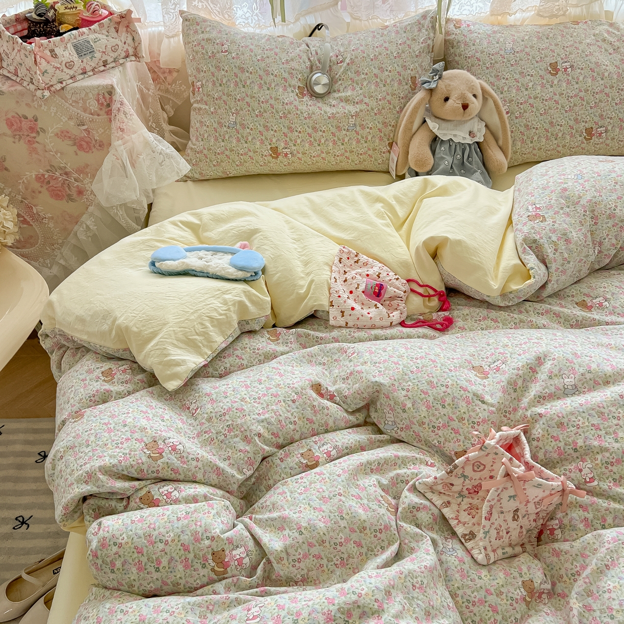 91家纺网 家纺一手货源 找家纺 盼季家纺 2025新款A类水洗棉印花双拼床上用品四件套学生宿舍床笠三件套 简单款-小伙伴