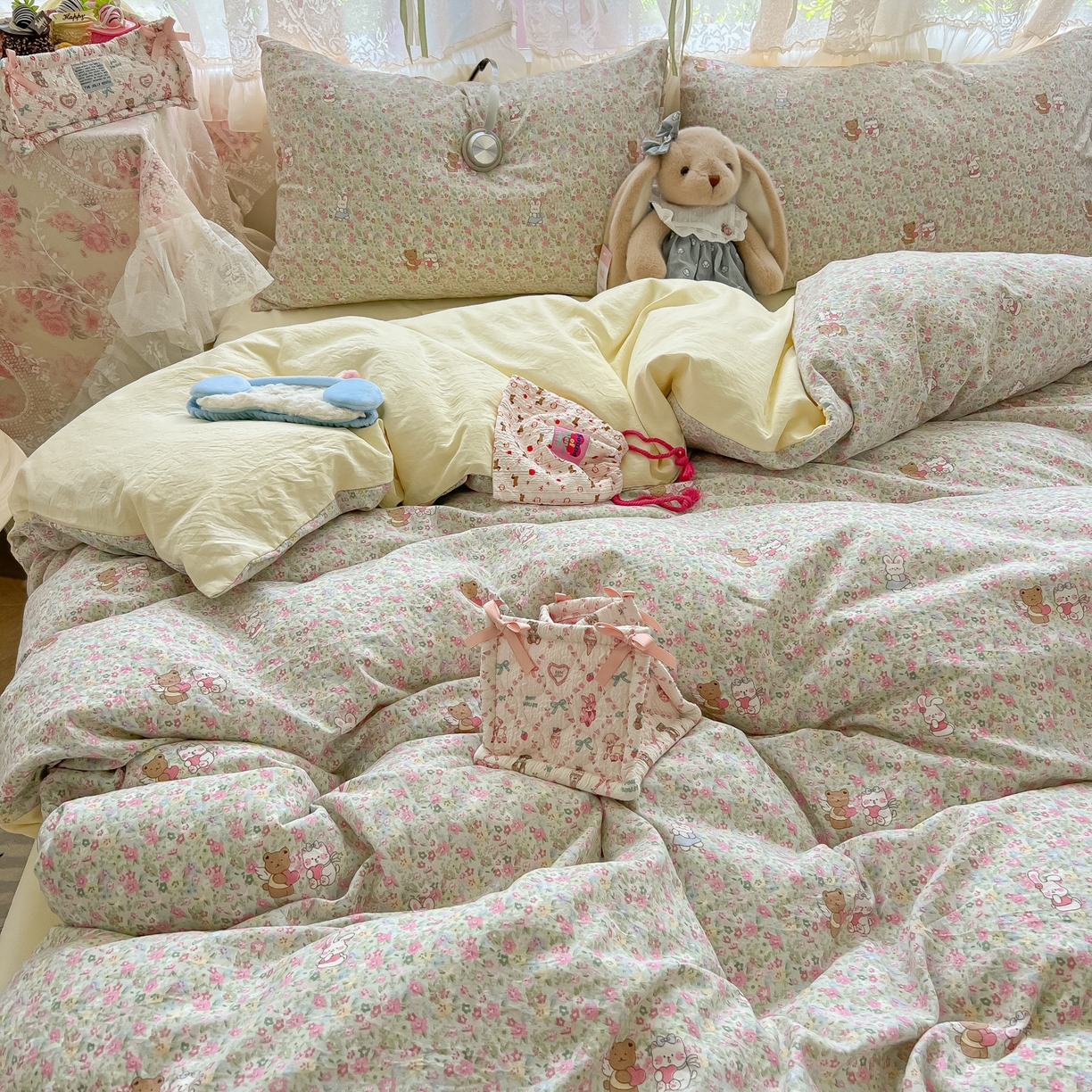 91家纺网 家纺一手货源 找家纺 盼季家纺 2025新款A类水洗棉印花双拼床上用品四件套学生宿舍床笠三件套 简单款-小伙伴