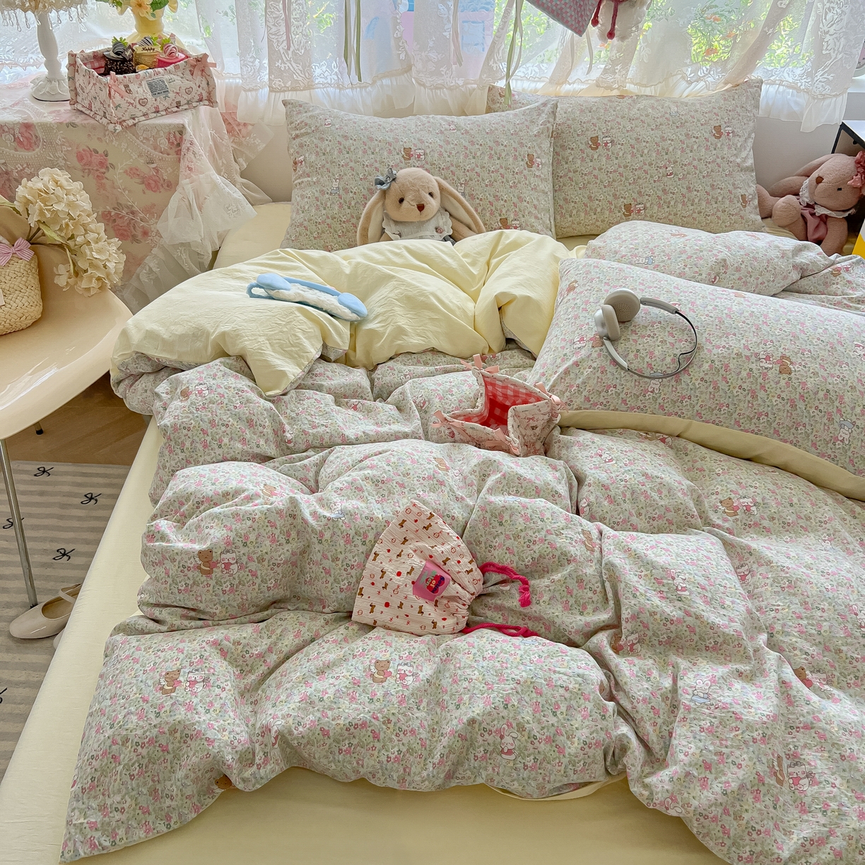 91家纺网 家纺一手货源 找家纺 盼季家纺 2025新款A类水洗棉印花双拼床上用品四件套学生宿舍床笠三件套 简单款-小伙伴