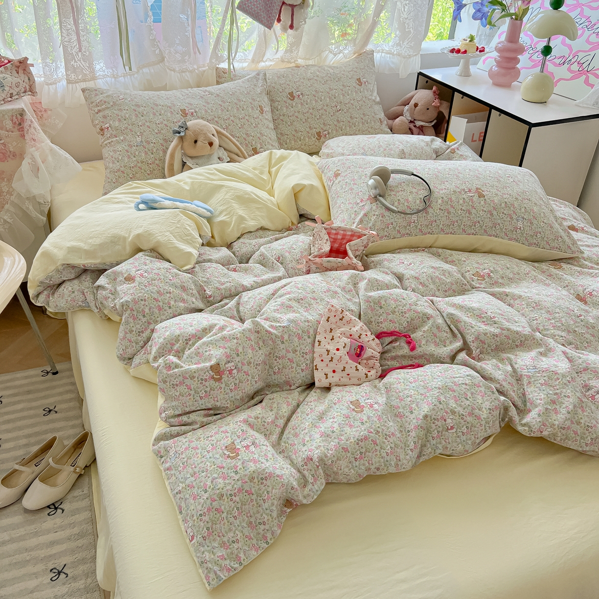 91家纺网 家纺一手货源 找家纺 盼季家纺 2025新款A类水洗棉印花双拼床上用品四件套学生宿舍床笠三件套 简单款-小伙伴