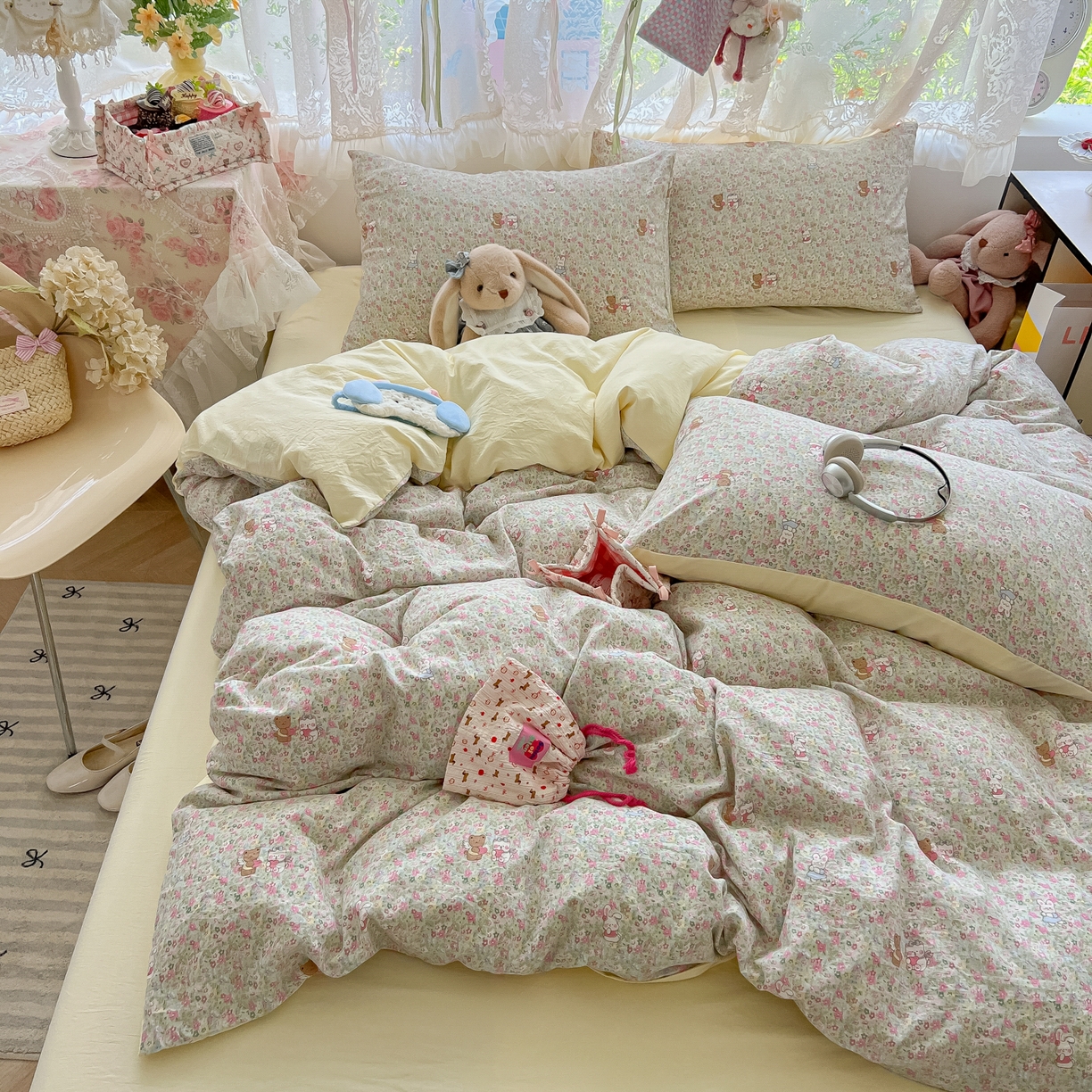 91家纺网 家纺一手货源 找家纺 盼季家纺 2025新款A类水洗棉印花双拼床上用品四件套学生宿舍床笠三件套 简单款-小伙伴