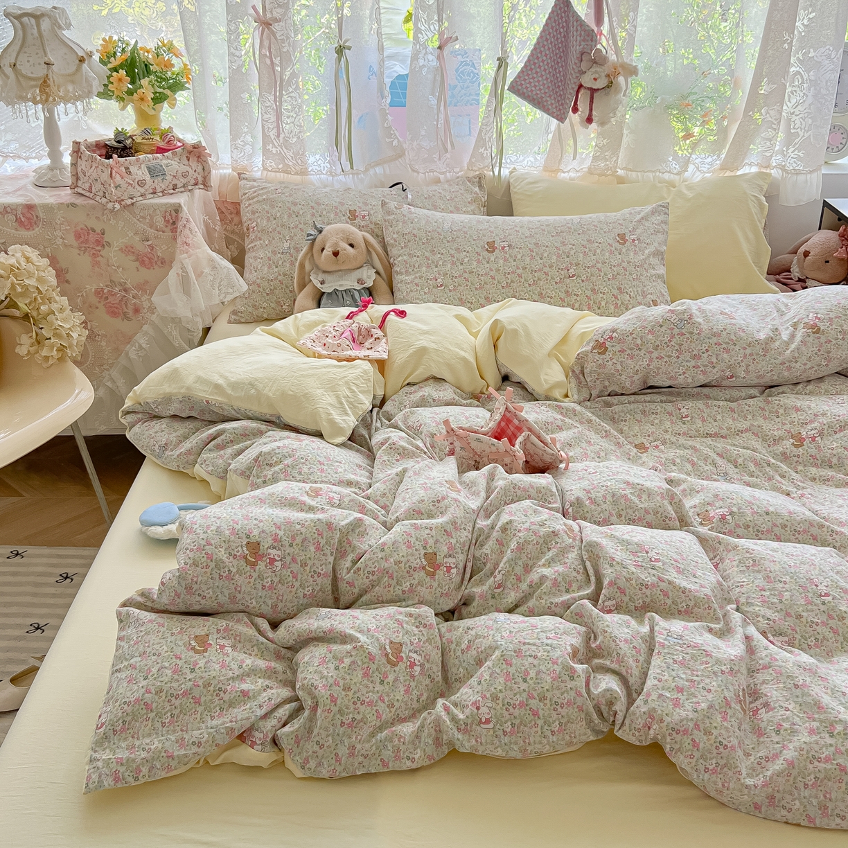 91家纺网 家纺一手货源 找家纺 盼季家纺 2025新款A类水洗棉印花双拼床上用品四件套学生宿舍床笠三件套 简单款-小伙伴