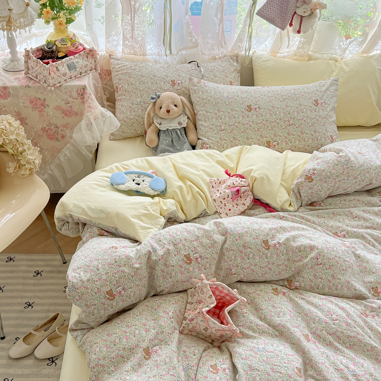 91家纺网 家纺一手货源 找家纺 盼季家纺 2025新款A类水洗棉印花双拼床上用品四件套学生宿舍床笠三件套 简单款-小伙伴