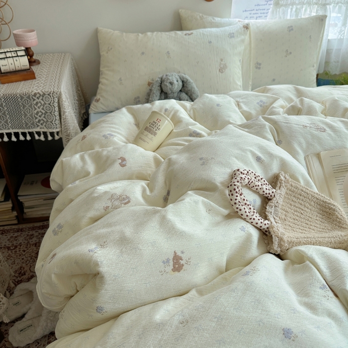 红嘴企鹅 2025新款水洗棉四件套 淡彩繁花