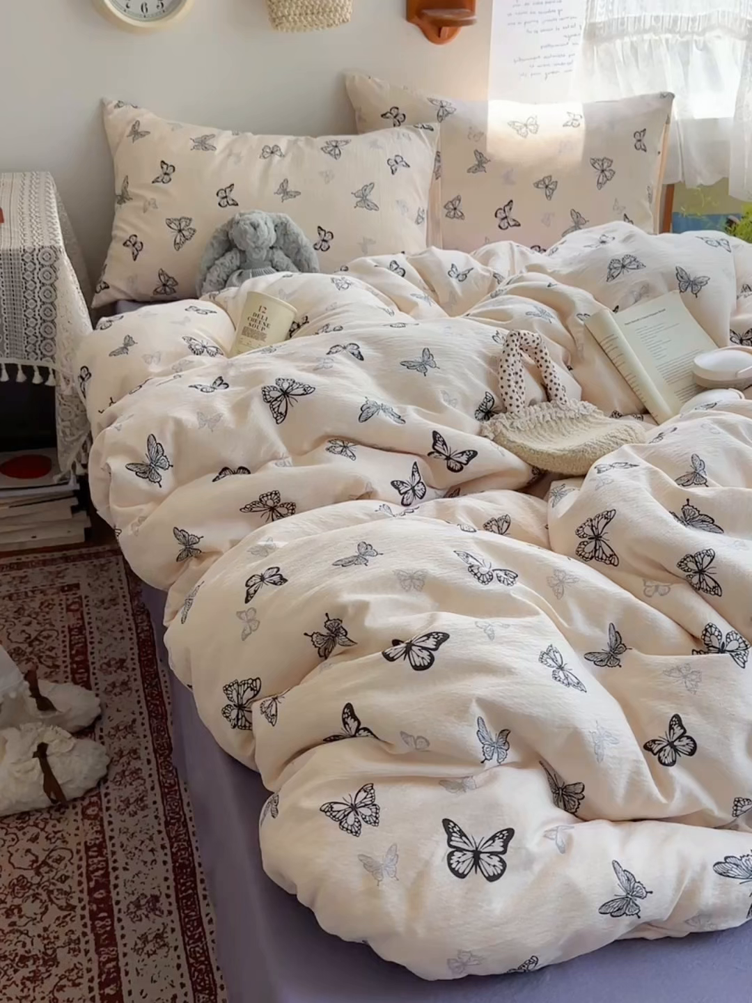 91家纺网 家纺一手货源 找家纺 红嘴企鹅 2025新款水洗棉四件套 蝴蝶柔纱